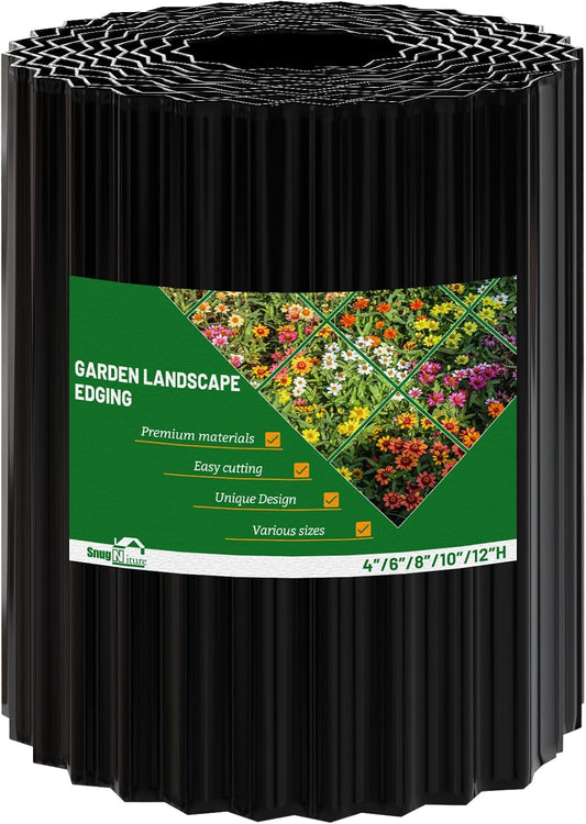 SnugNiture Corrugated Metal Garden Edging,8" x 20' Sturdy Lawn Edging Border,Landscape Edging Border for Lawn, Flower Bed,Garden and Yard(Black)