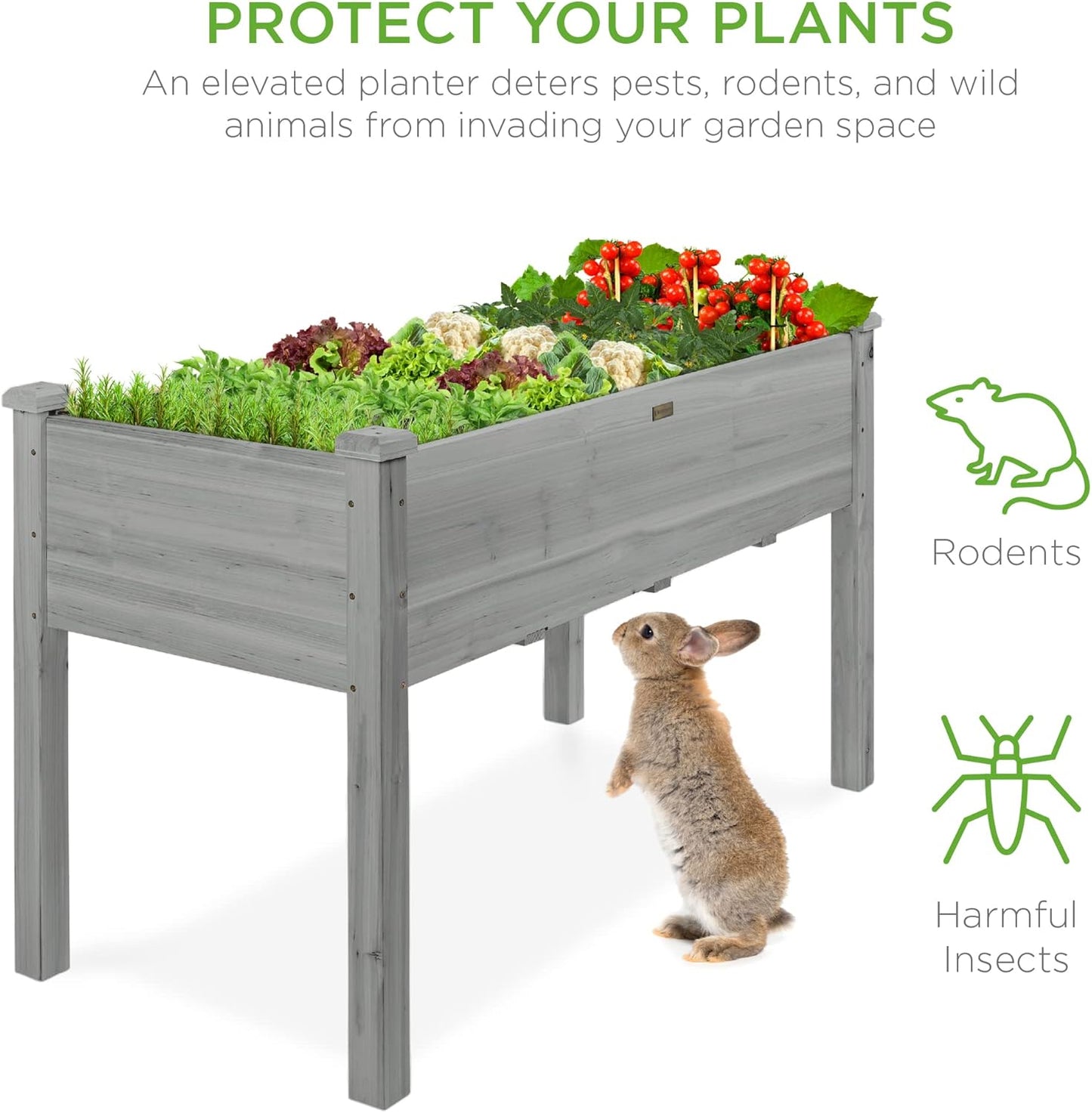 Best Choice Products 48 x 24 x 30 Inches Raised Garden Bed, Elevated Wood Planter Box Stand for Backyard, Patio, Balcony with Bed Liner, 200 Pound Capacity - Gray