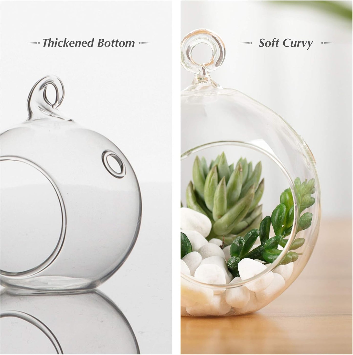WGV Hanging Terrarium Globe, Width 7", Height 8", DIY Air Succulent Planter, Clear Glass Vase Orb with Flat Bottom, Candle Holder for Windowsill Outdoor Garden Decor, 1 Piece