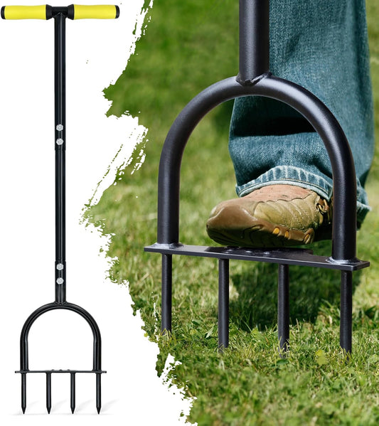 Colwelt Lawn Aerator Tool 38inch, Heavy Duty Grass Spike Aerator for Compacted Soil Aeration, Manual Lawn Air Aerators Tool with,Wide Foot Plate, Rugged Steel Spikes 3.5’’ in Length, 2/5’’ in Dia.