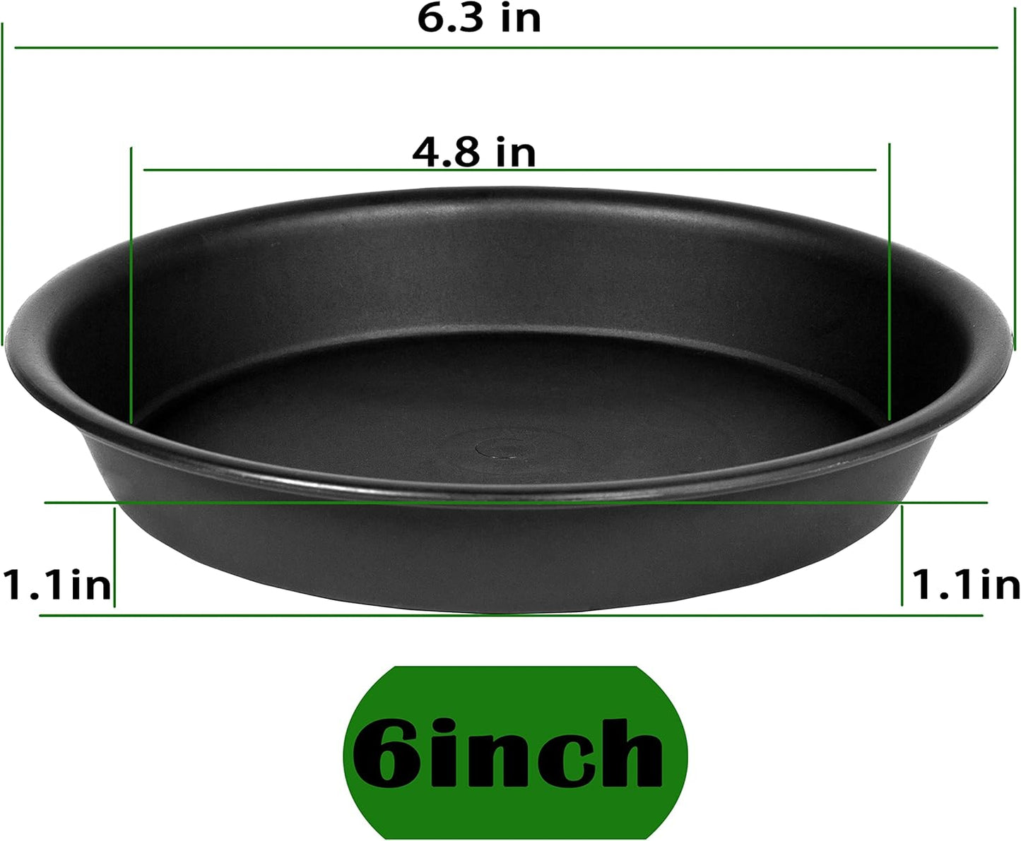 6 Pack 6 inch Plant Saucer Tray, 4 6 8 10 12 15 17 19 inch Plant Saucers, Heavy Duty Plastic Plant Saucers for Indoors, Bird Bath Bowls, Flower Plant Water Trays for pots Planter (6", Black)