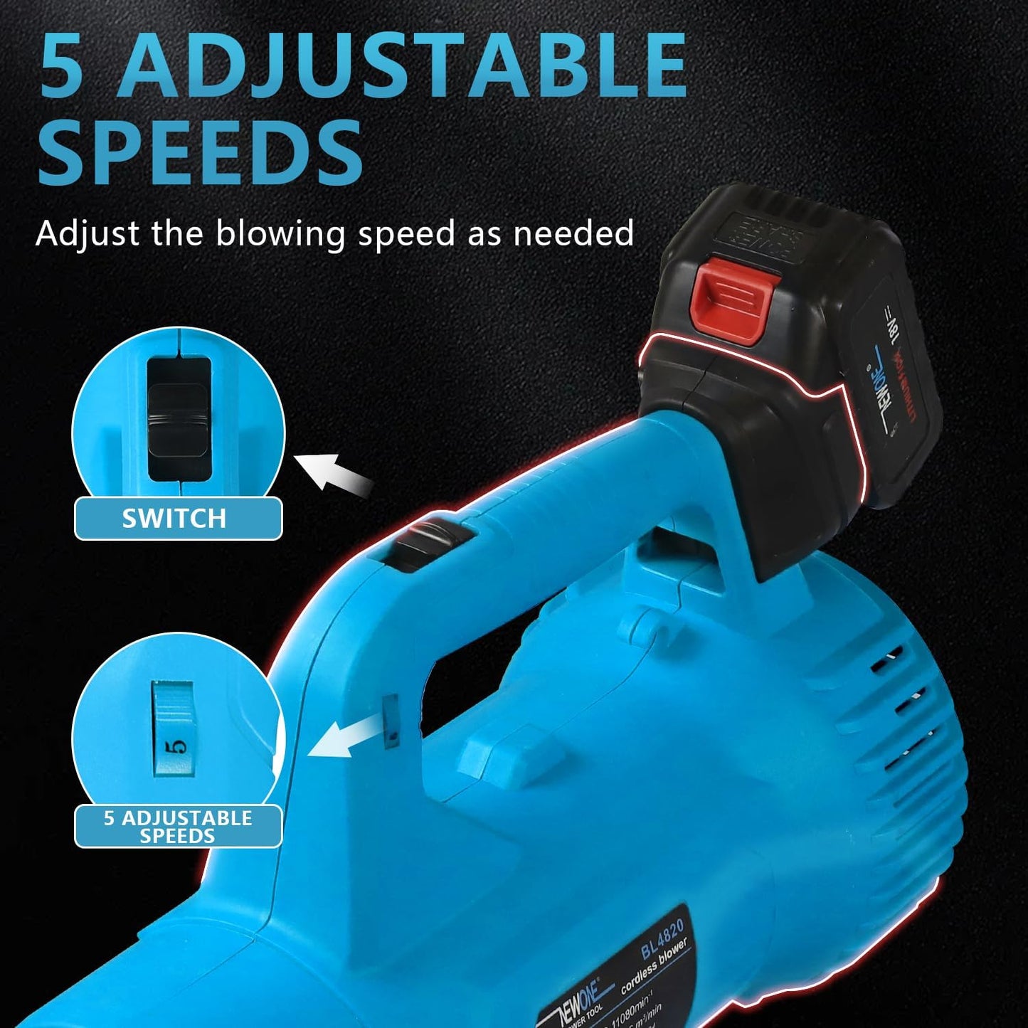 NEWONE Leaf Blower Cordless Hand Electric Leaf Blower/Leaf Vacuum,20V 5 Speed Lightweight Sweeper Vacuum with 2 Battery and Charger,Portable for Lawn Care/Dust/Pet Hair/Dust/Trash