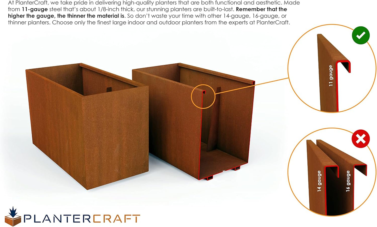 Large Rectangular Planter for Outdoor Plants – 36-Inch Corten Steel Planter Box | Heavy Duty Metal, Modern Rustic Finish | Made in USA, Fully Assembled