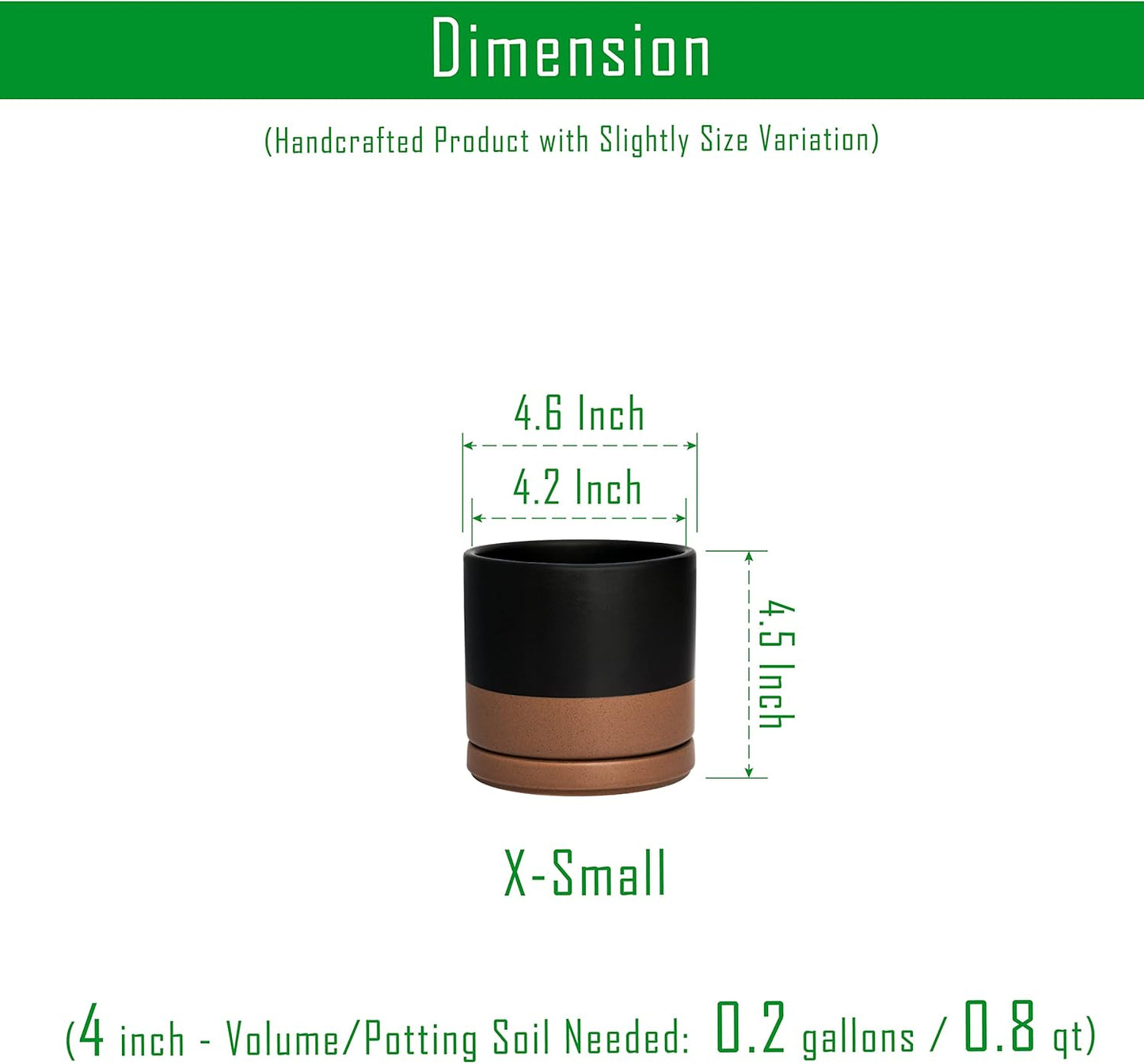 D'vine Dev Set of 4 Small Ceramic Plant Pots, 4.6 Inch Succulent Planter Pot for Plants with Drainage Hole and Saucer, Black/Speckled Tan, 94-X-B-7