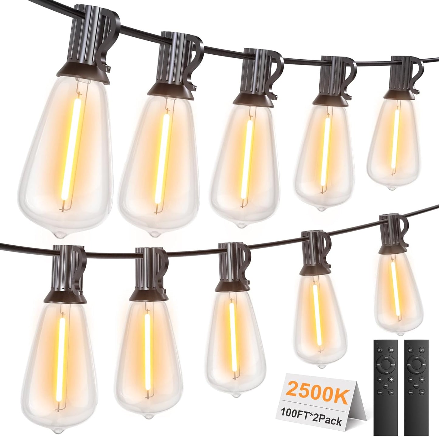 200FT Outdoor String Lights with Remote, Garden Patio Decor with 2500K Warm White, 100+4 LED Edison Bulbs, Support Timer Dimmable Waterproof for Yard Outside Porch Deck Backyard