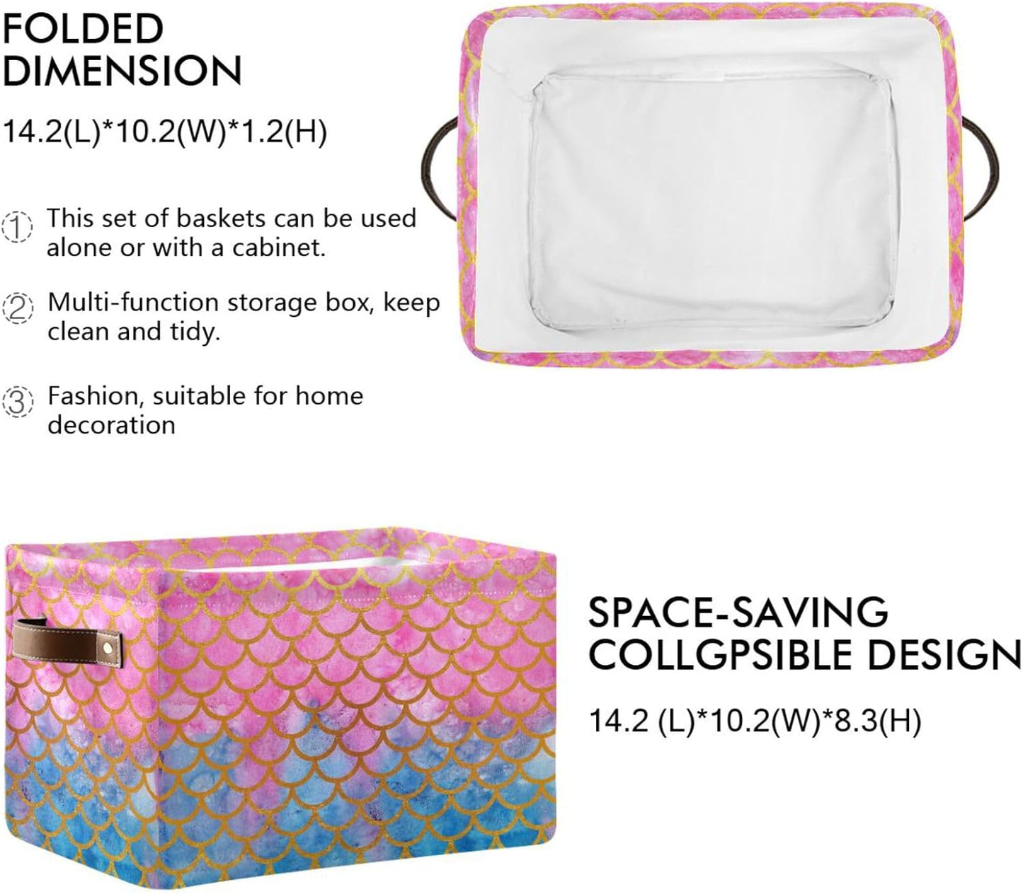 Mermaid Rectangular Storage Basket Organizer Bin Shelf Baskets For Clothes Gifts For Home Office Dorm