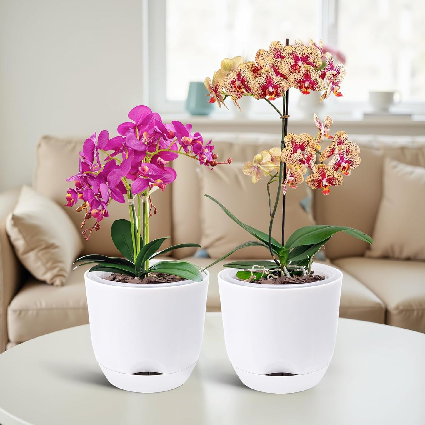 QCQHDU 2 Pack Orchid Pots with Holes for Repotting, Double-Layer and Self Watering Orchid Pot with Good Air Circulation