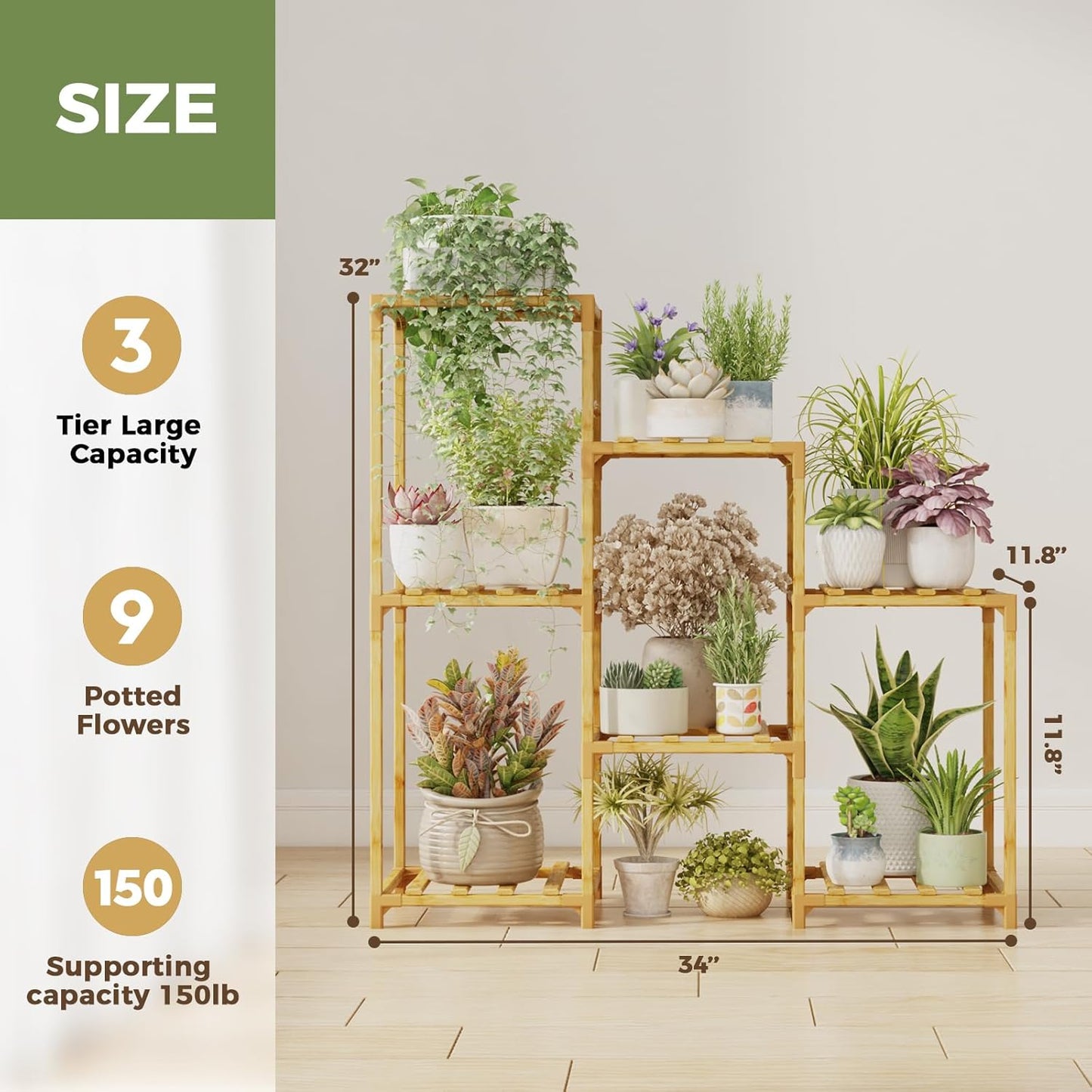 Bamworld Bamboo Plant Stand Indoor Boho Plant Shelf Tiered Plant Rack for Multiple Plants 3 Tiers 7 Pots Ladder Plant Holder Plant Table for Plant Pots Home Decor for Gardening Gifts Nature Color