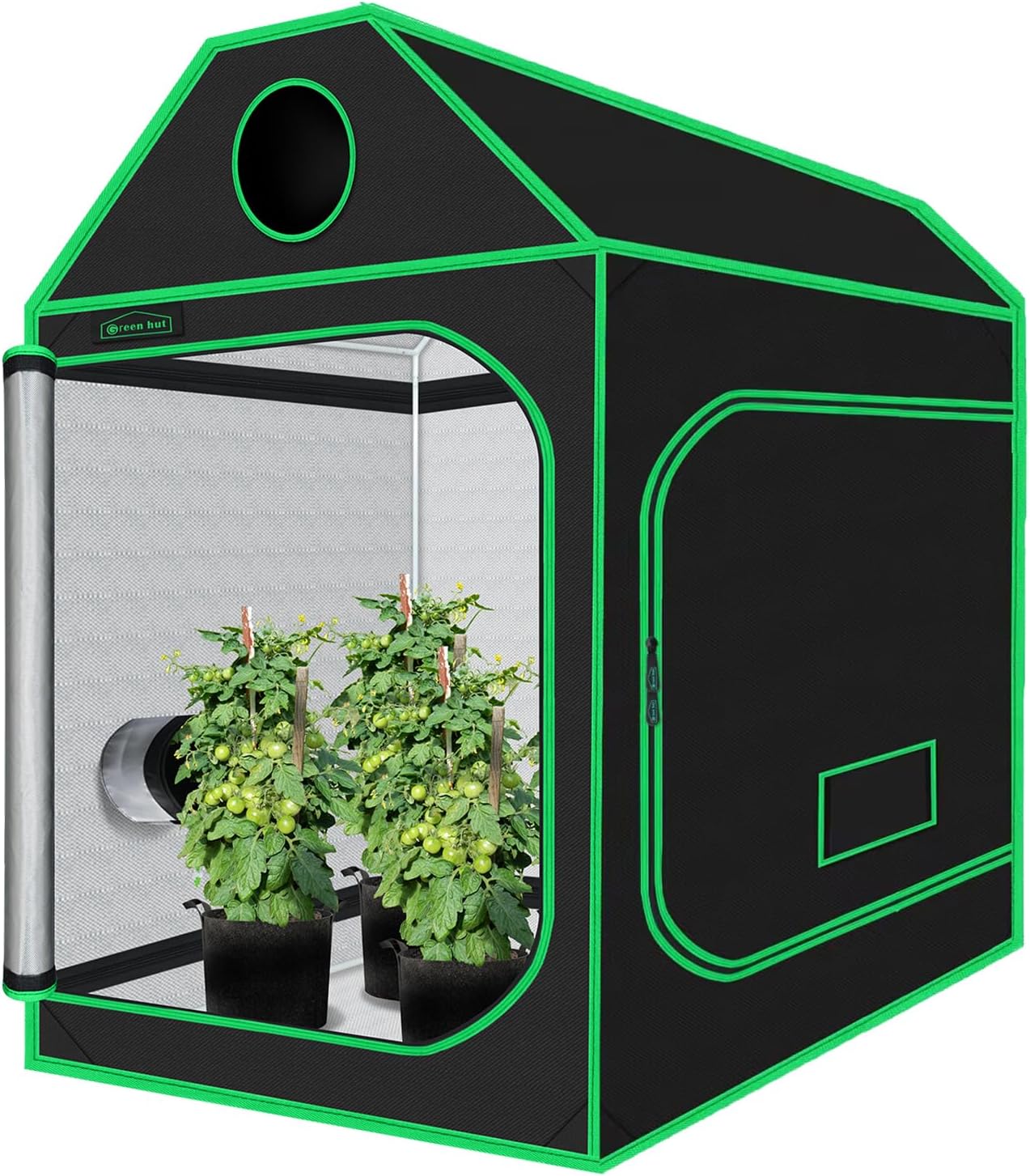 5x5 Growing Tent, 60"x60"x72" Roof Cube Grow Tent Plant Grow Tent, Indoor Growing Tent with Observation Windows, Lightproof Roof Cube Tent with Floor Tray, Mylar Hydroponic Tent