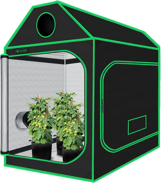 5x5 Growing Tent, 60"x60"x72" Roof Cube Grow Tent Plant Grow Tent, Indoor Growing Tent with Observation Windows, Lightproof Roof Cube Tent with Floor Tray, Mylar Hydroponic Tent