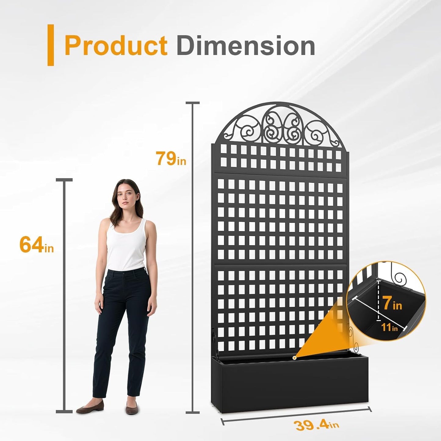 Metal Raised Garden Bed with Trellis, 79"x40"x11.8" Planter Box Outdoor with Privacy Screen Fence for Patio, Freestanding Garden Planter with Drainage Holes for Climbing Plants Flower Vegetable