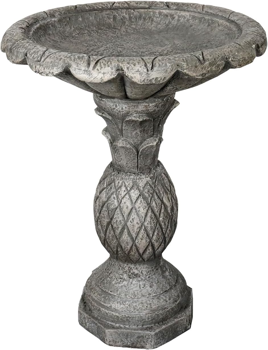 SKYFIRE 24.8" H Cement Modern Outdoor Bird Bath - Fibre Reinforced Concrete Bird Baths for Garden, Large Size Elegant Carved Garden Birdbaths with Pedestal for Patio, Backyard, Lawn Decor