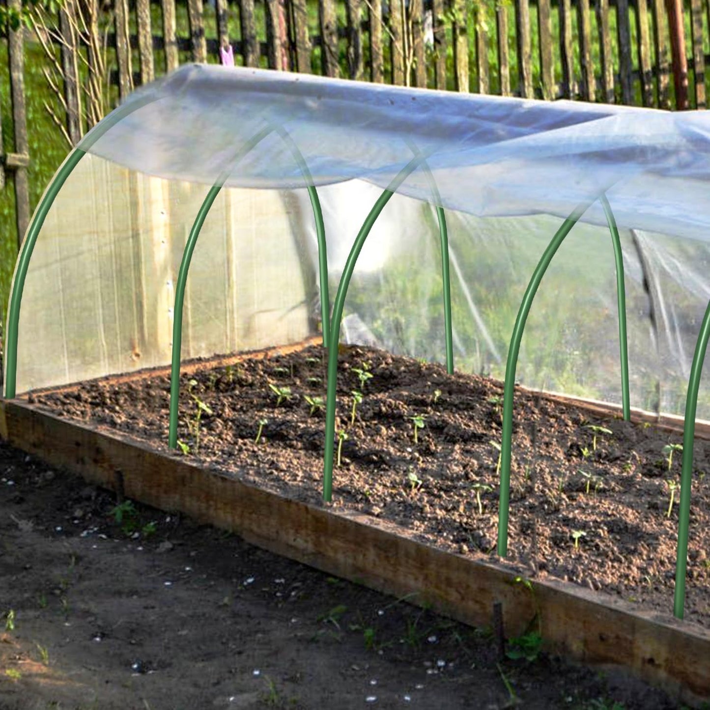 FOTMISHU Garden Hoops, 10PCS Greenhouse Hoops Rust-Free Grow Tunnel, All-in-one 18.9"x19.7" Garden Stakes with Plastic Coated Plant Supports for Raised Beds Row Cover Garden Fabric