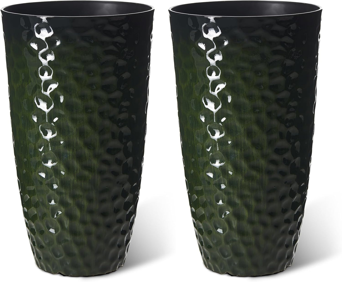 Glitzhome 23.75" H Oversized Tall Planter, Large Planters for Outdoor Plants, Set of 2 Honeycomb Textured Gradient Green Tall Planters with Drainage Holes, Modern Flower Pots for Porch Indoor Garden