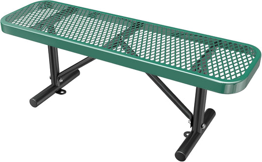 Heavy-Duty Park Bench or Table for Outside - Black Coated Outdoor Furniture Steel Bench, Commercial-Grade Outdoor Benches Weatherproof for Park, Patio, Porch (Green, 4FT (Without Backrest))
