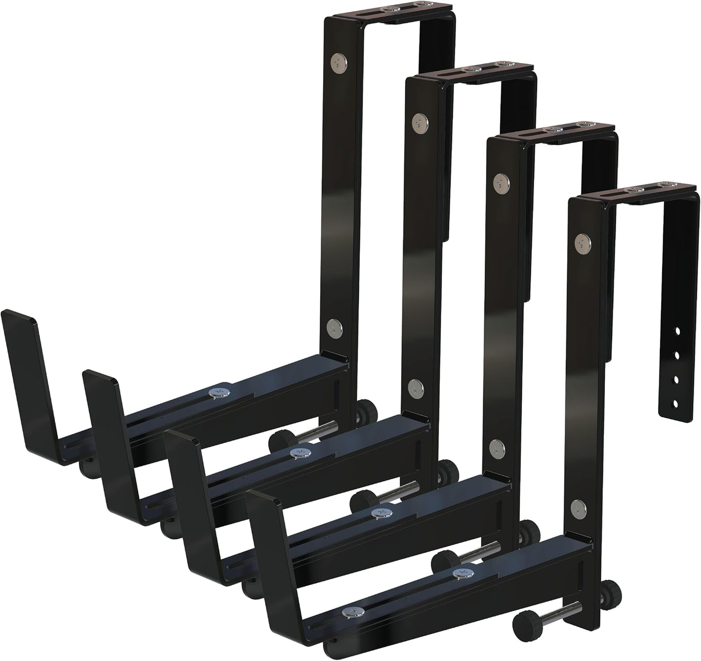 Window Box Brackets for Railing- 4 Pcs Adjustable Planter - Sturdy, Stable Flower Box Brackets for Railings, Balconies and Fences- Upright Railing Plant Holder (Black 4 Pack)