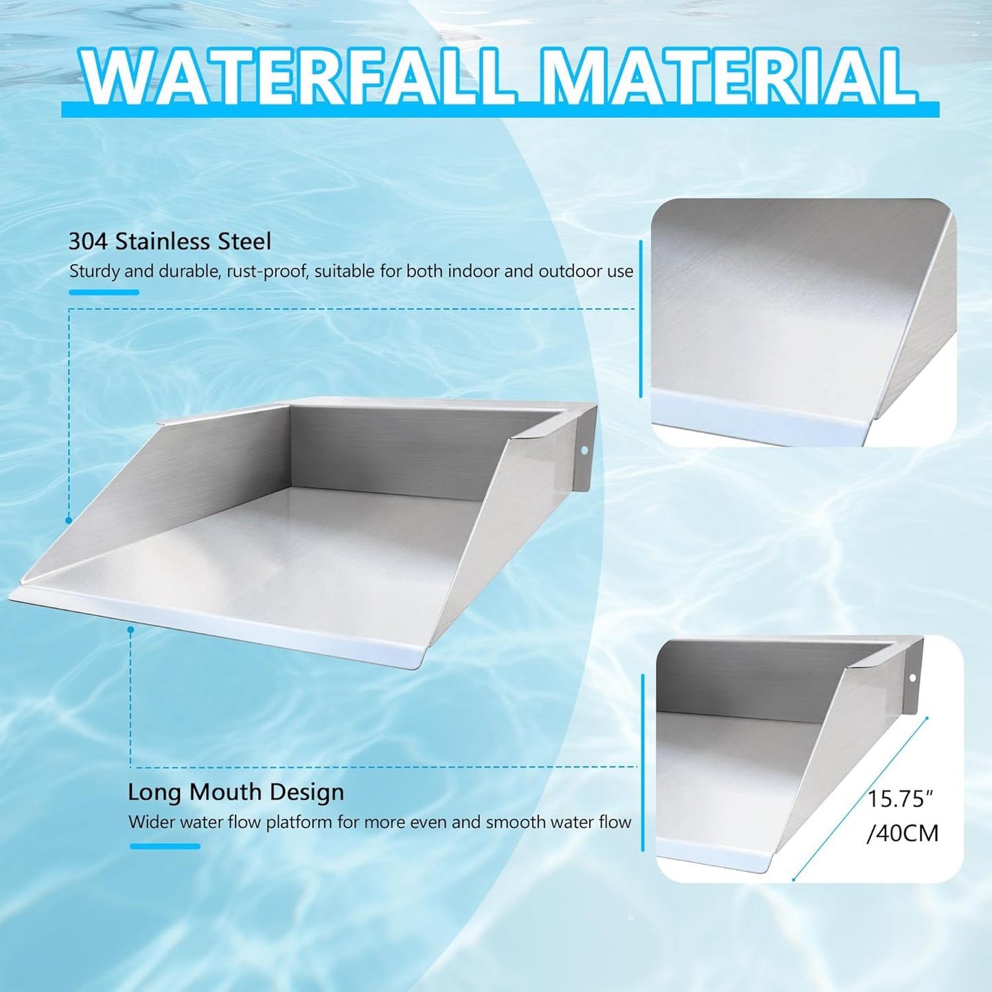 304 Stainless Steel Pool Waterfall Stream Element,Extension Stream,Garden Waterfall DIY Fountain for Garden,Yard,Terrace,Pond Basin,Fountain,Balcony