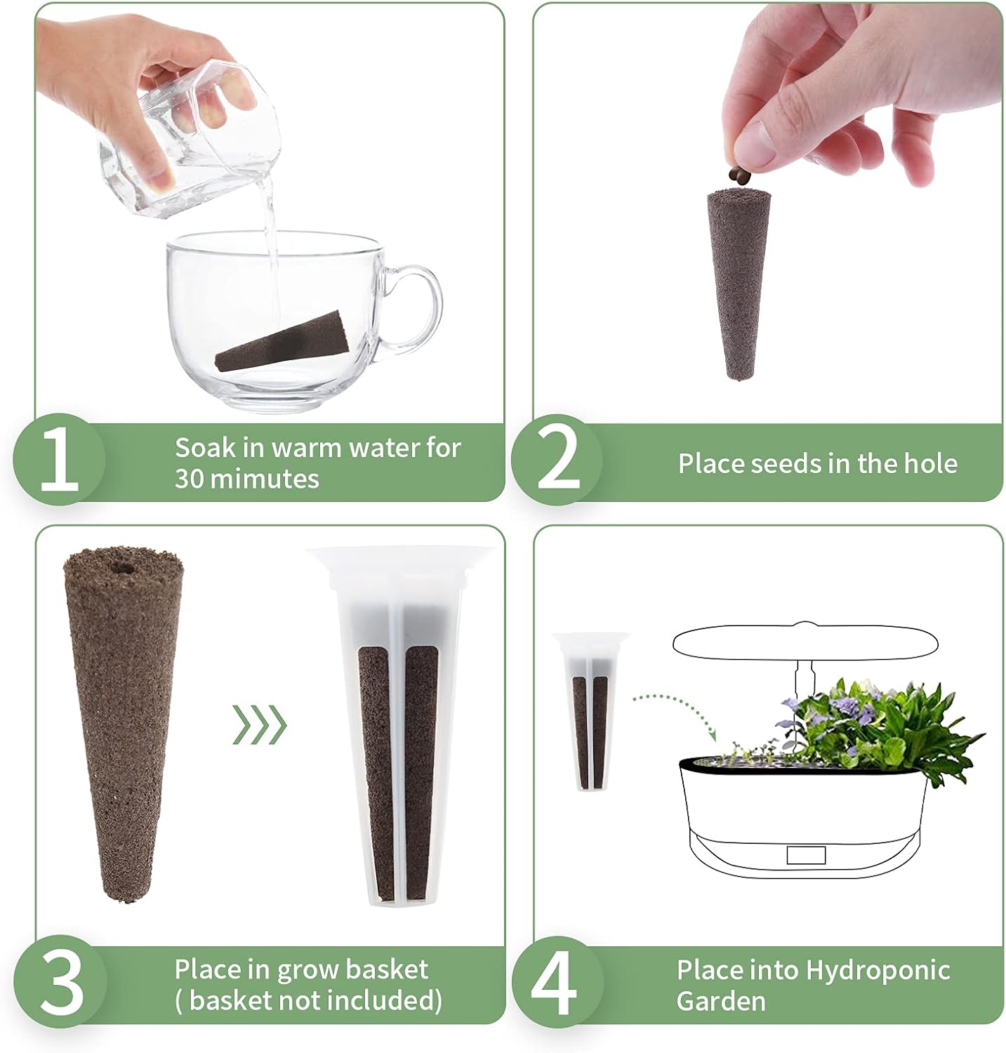 30 Pack Grow Sponges, Seed Pods Replacement Root Growth Sponges Compatible with AeroGarden, Moldy-Free, Kit with 10 Pod Labels for Hydroponic Indoor Garden System