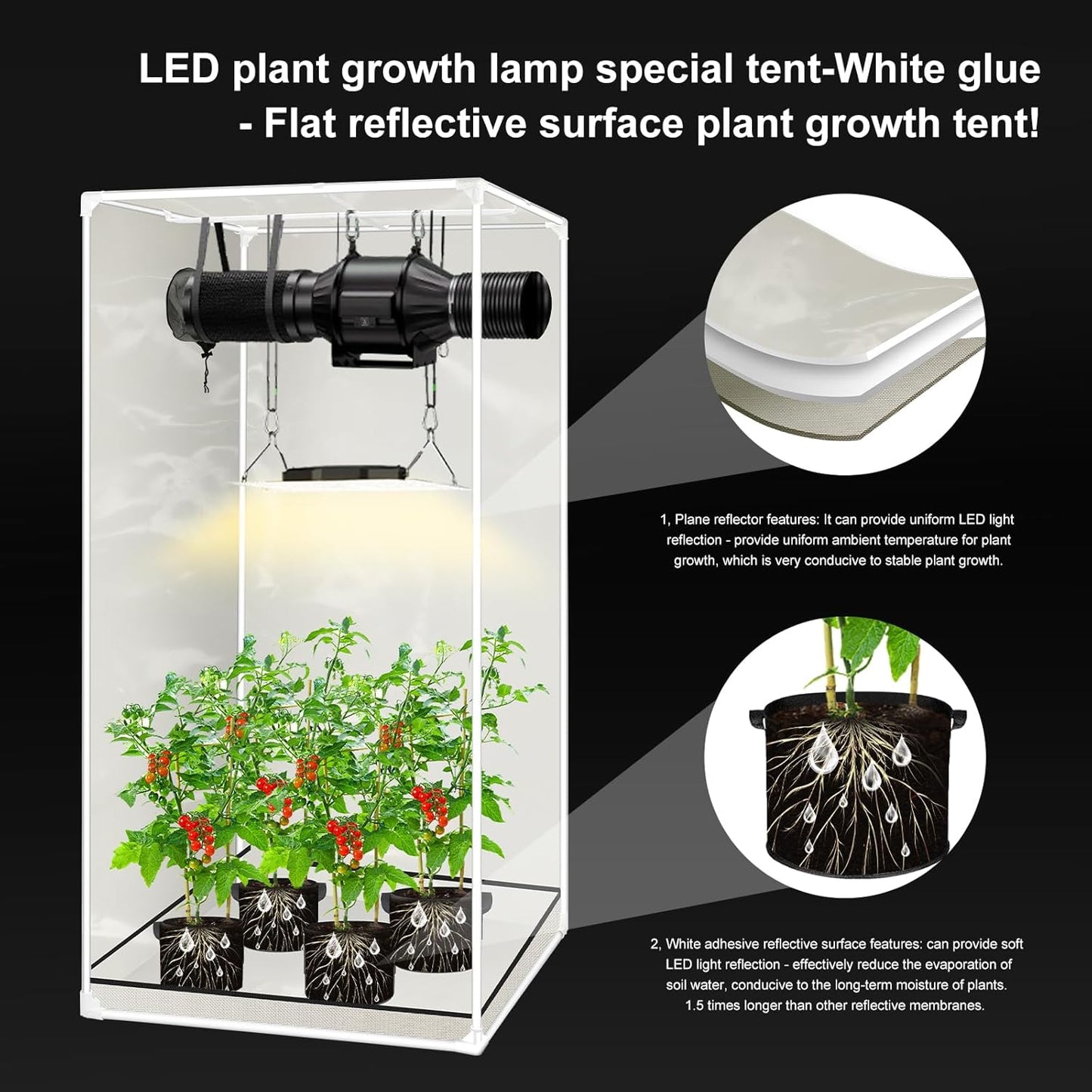 ATOUR 1.5'x1.5' LED Grow Light Specil Tent, 18"x18"x55" High Reflective PE Film Grow Tent, 1680D High Strength Canvas Plant Tent with Observation Window & Floor Tray for Hydroponics Indoor Plant