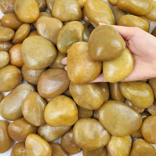 5 lbs Yellow River Rocks, 2-3 Inch Large Pebbles for Indoor Plants, Decorative Rocks Stones for Landscaping, Vases, Aquariums, Fountains, Pathways, Backyard and Garden