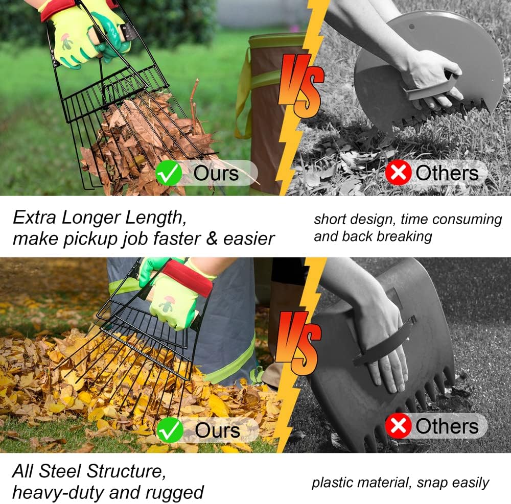 Colwelt Steel Leaf Scoops and Claws, Rugged Leaf Scoop for Lawn and Garden Cleanup, Large Sized Leaf Grabber for Larger Pickup Capabilities(Steel, not Plastic)