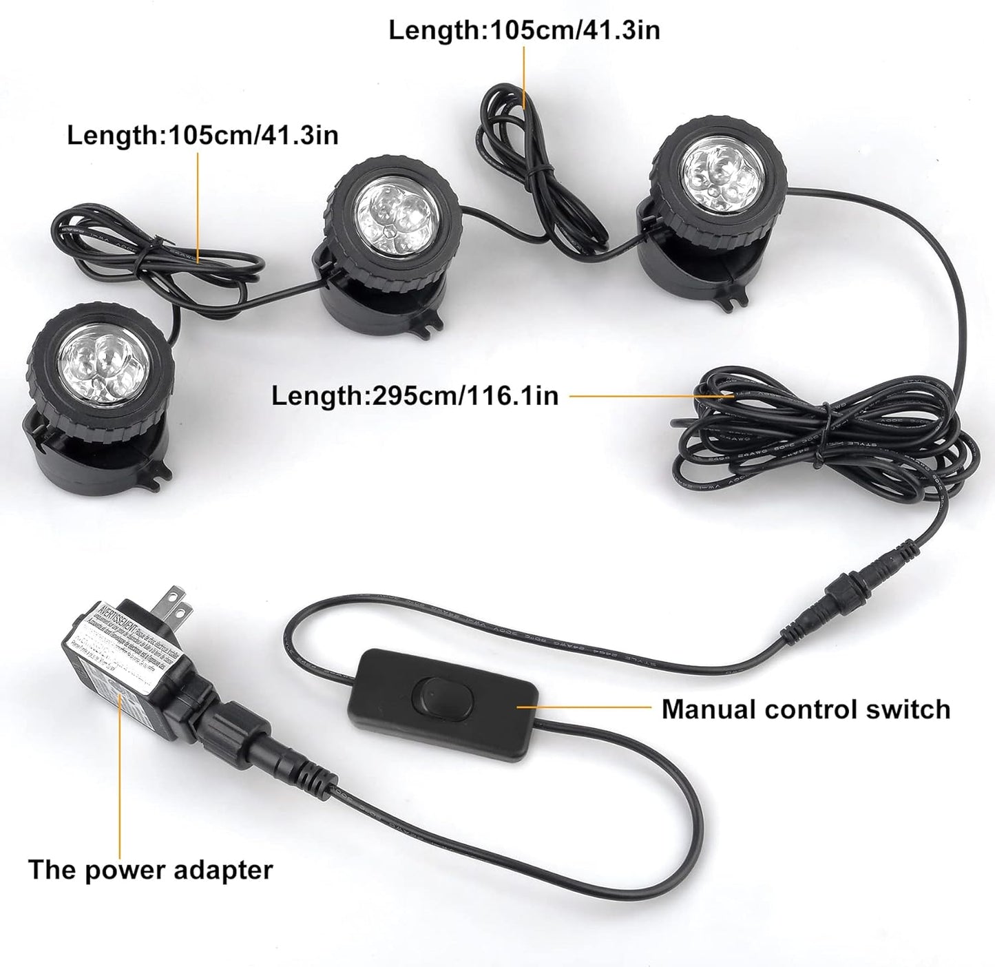 Cold White Pond Lights, Super Bright LED Underwater Submersible Landscape Spotlights, Switch Control IP68 Waterproof Fountain Lights for Fish Aquarium Tank Garden Yard Pool (Set of 3)