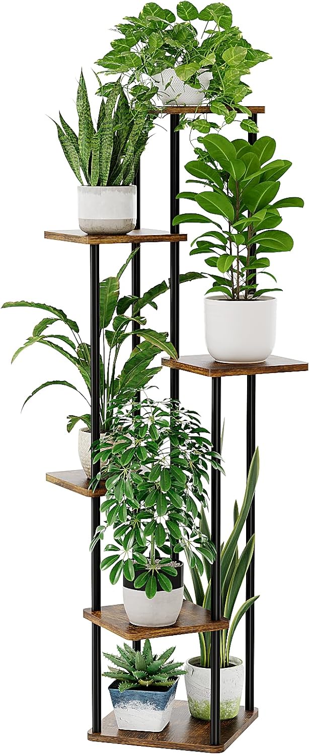 Bamworld Tall Plant Stand Indoor 6 Tier Plant Holder for Multiple Plants Corner Shelf Stand for Patio Garden Balcony Living Room Bedroom Brown