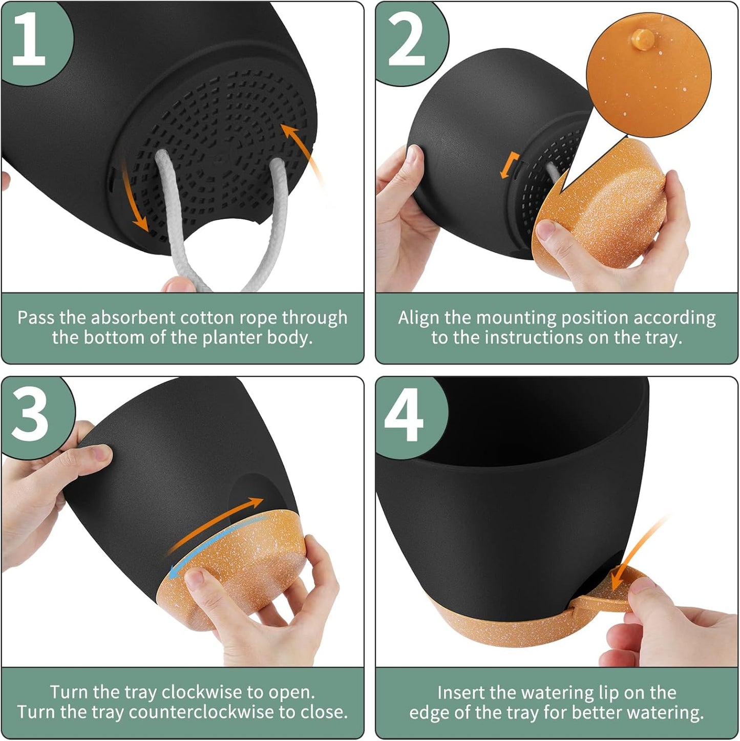 GARDIFE Plant Pots 7/6.5/6/5.5/5 Inch Self Watering Planters with Drainage Hole, Plastic Flower Pots, Nursery Planting Pot for All House Plants, Succulents,Snake Plant, African Violet, Flowers,Black