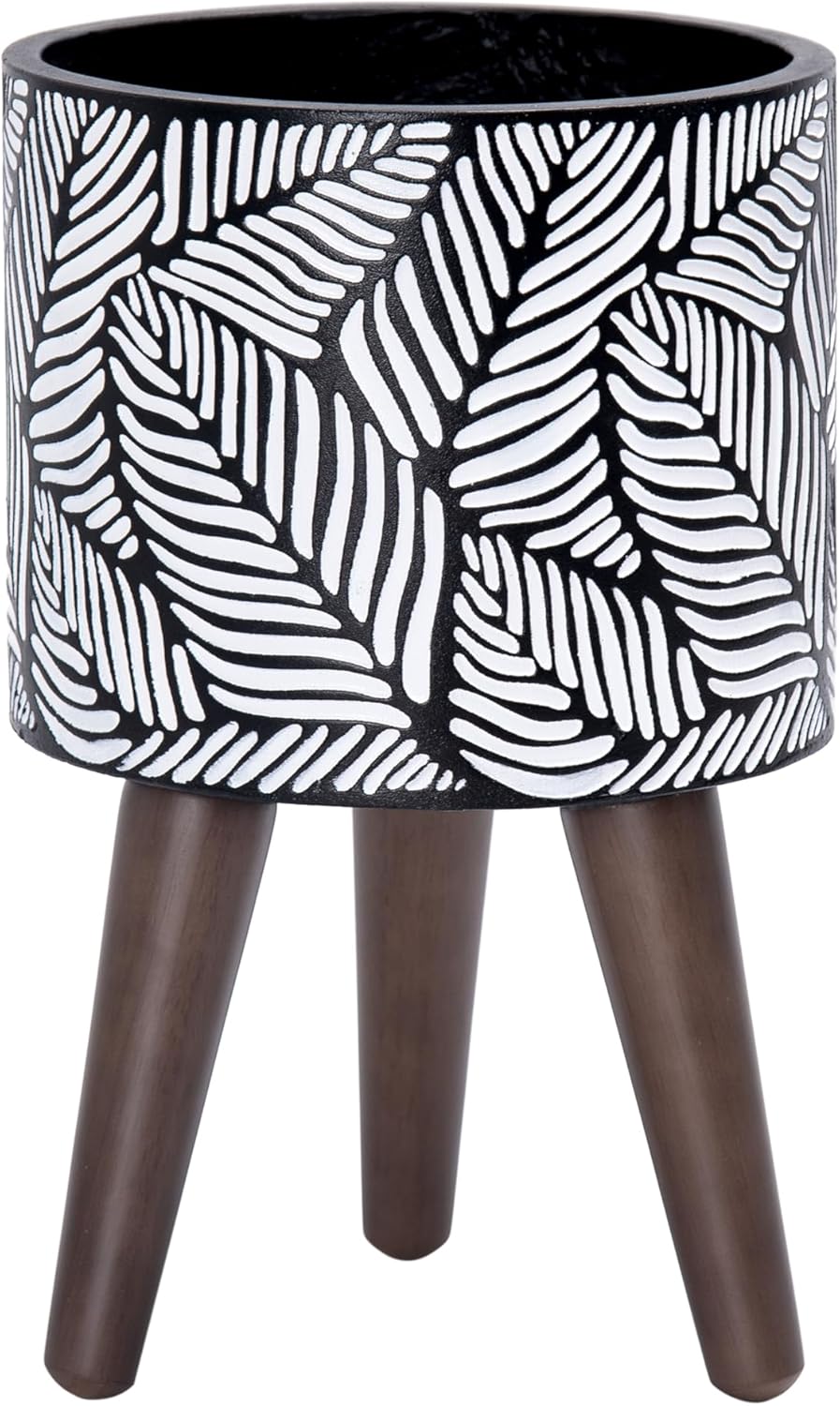 D'vine Dev 8 Inch Planter Pot with Stand, Mid-Century Tall Plant Pot with Legs for Indoor Plants, Small, White/Grey, 88-L-A-7