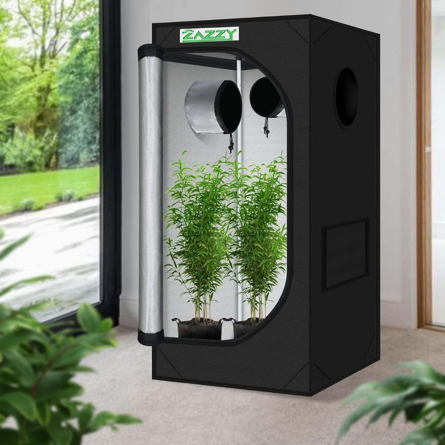 zazzy 2x2 Grow Tent 24"x24"x48"600D Mylar Hydroponic Indoor Plant Grow Tents with Observation Window, Tool Bag and Removable Waterproof Floor Tray for Plants