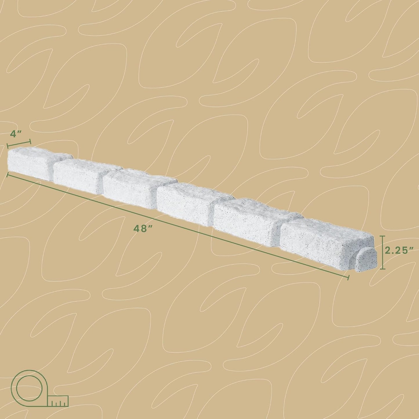 Beuta Landscape Edging | Garden Edging Border | No Dig Faux Stone Bricks & Spikes for Lawn Edging, Flower beds, Pathways & Yards – 4 Packs | Each Pack Has 6 Bricks 48" Lx 4" W x 2.25" H|Limewash