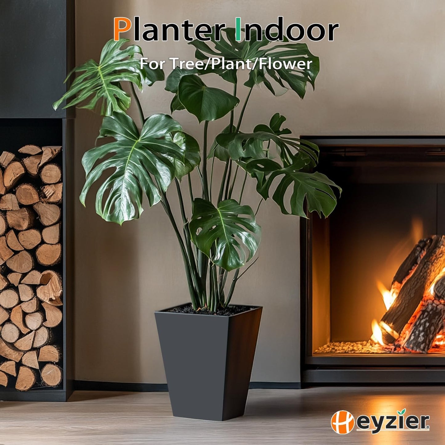 Resin Planter Outdoor Indoor, Taper Plant Pots for Flowers (Black, 12.2 inch - 2 Pack)