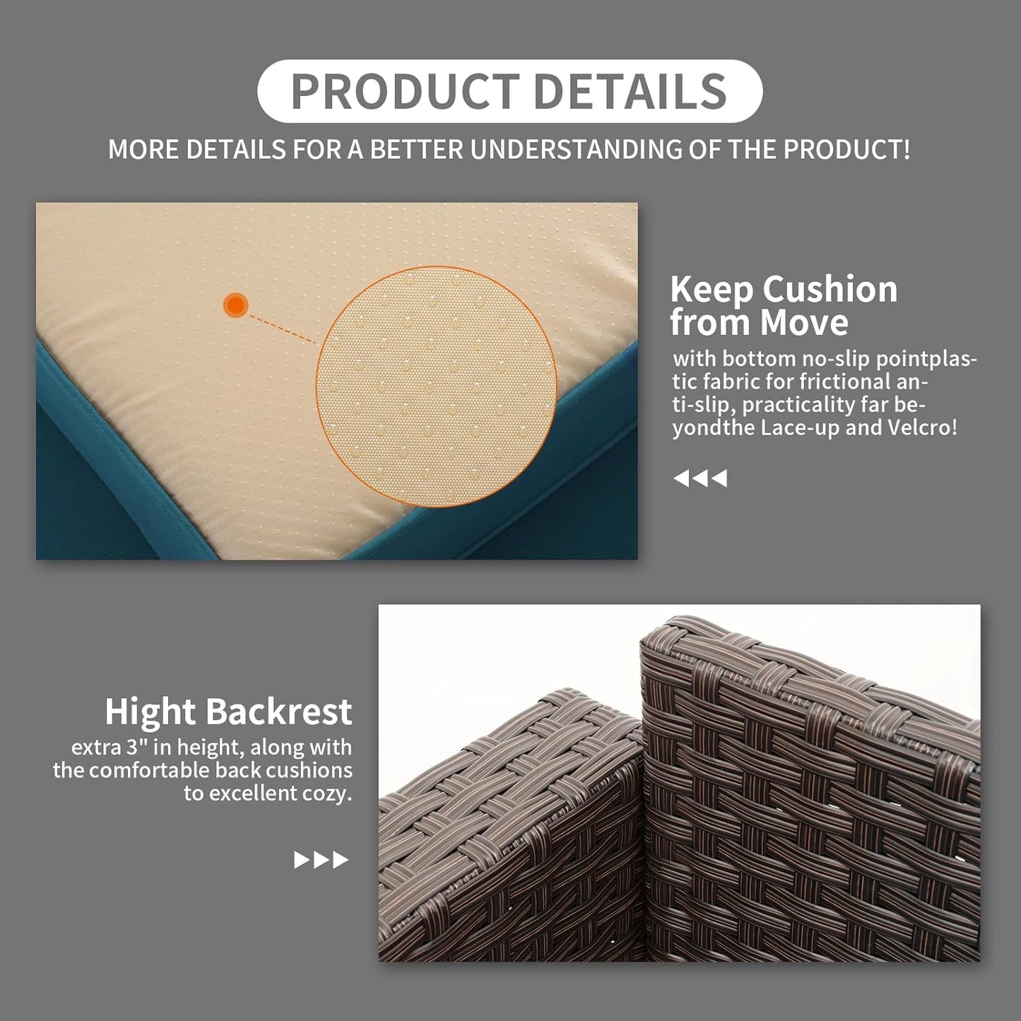 Outdoor Furniture Wicker Outdoor Couch Patio Furniture 3-seat Sofa Deep Seat Hight Backrest Non-Slip Cushions, Peacock Blue