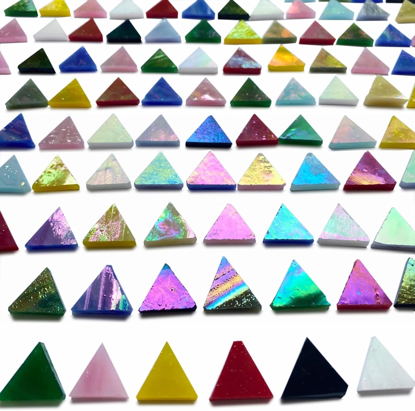 Triangle Iridescent Glass Mosaic Tiles for Crafts Bulk, 510 Pieces Colorful Tiffany Stained Glass Pieces Supplies, Rainbow Mosaic Glass Kit for Crafts