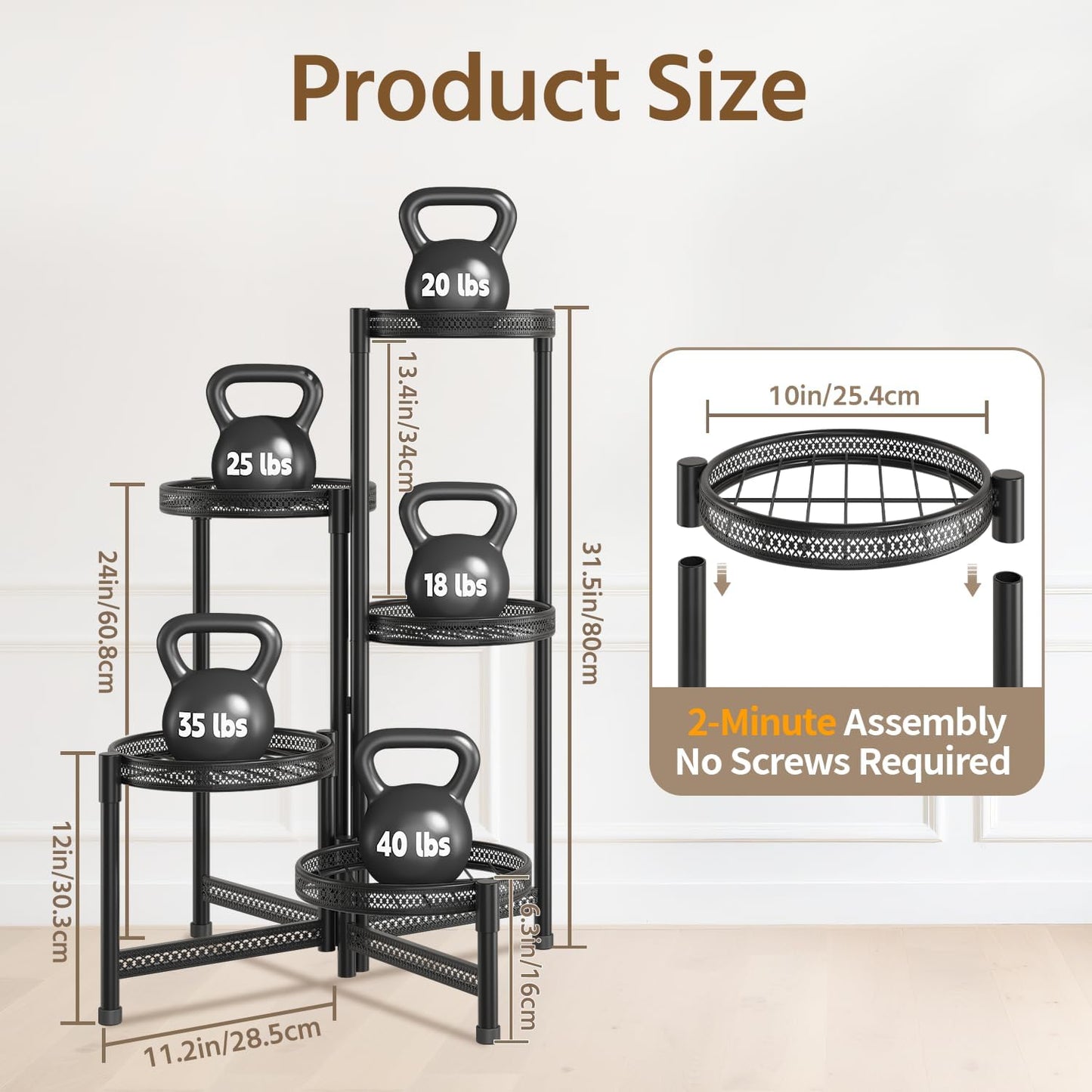 LASZOLA 5 Tiered Folding Tall Plant Stand for Indoor Outdoor Corner, Larger Heavy Duty Metal Adjustable Multiple Rack with 10 Inch Wide Hollow Tray, Flower Planter Holder for Modern House Patio, Black