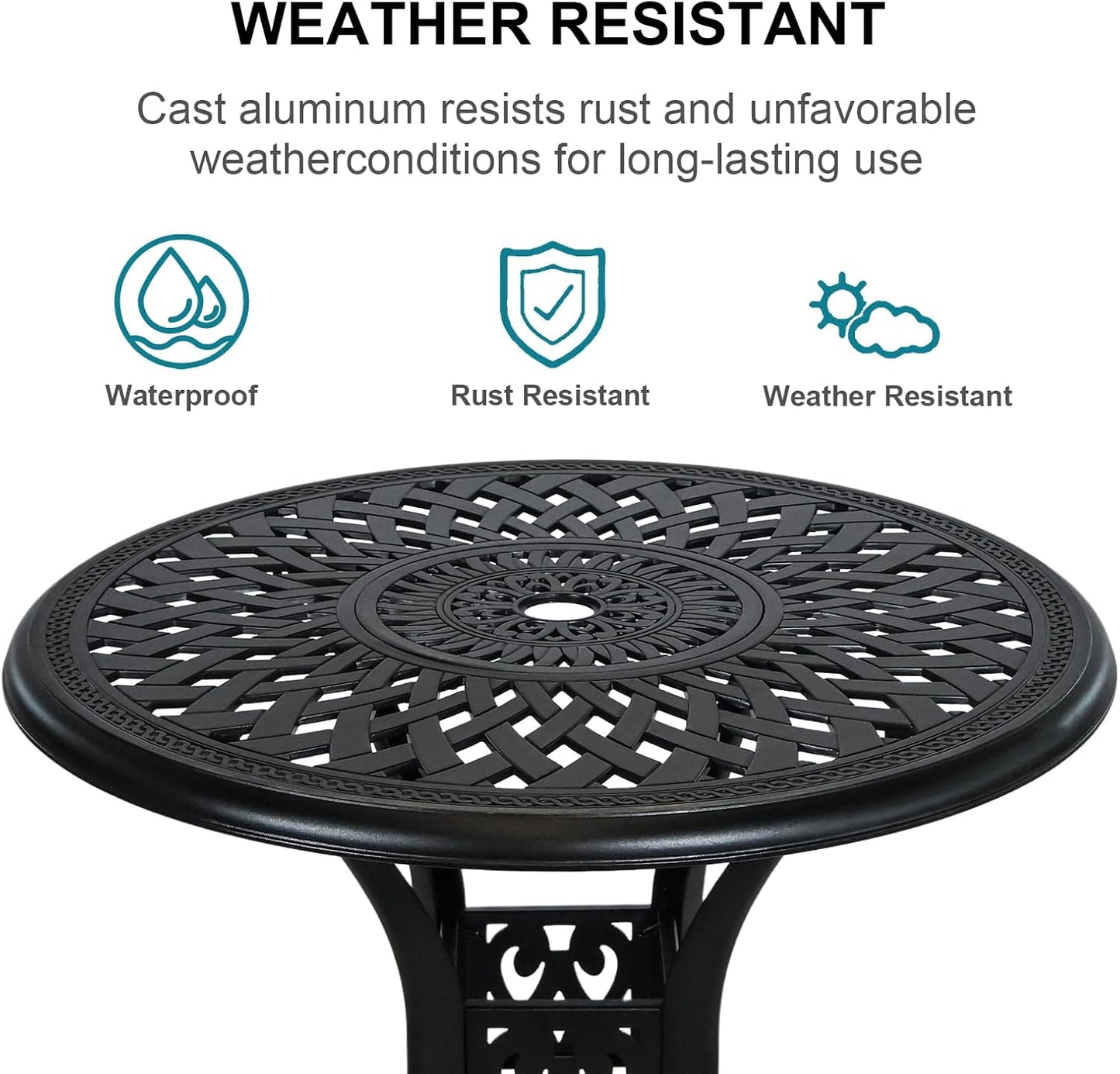 30.31" Outdoor Table and Chairs, Patio Table Set with 2.36" Umbrella Hole, Anti-Resistant Outdoor Dinning Set, Cast Aluminum Patio Furniture Set for Garden, Porch, Deck