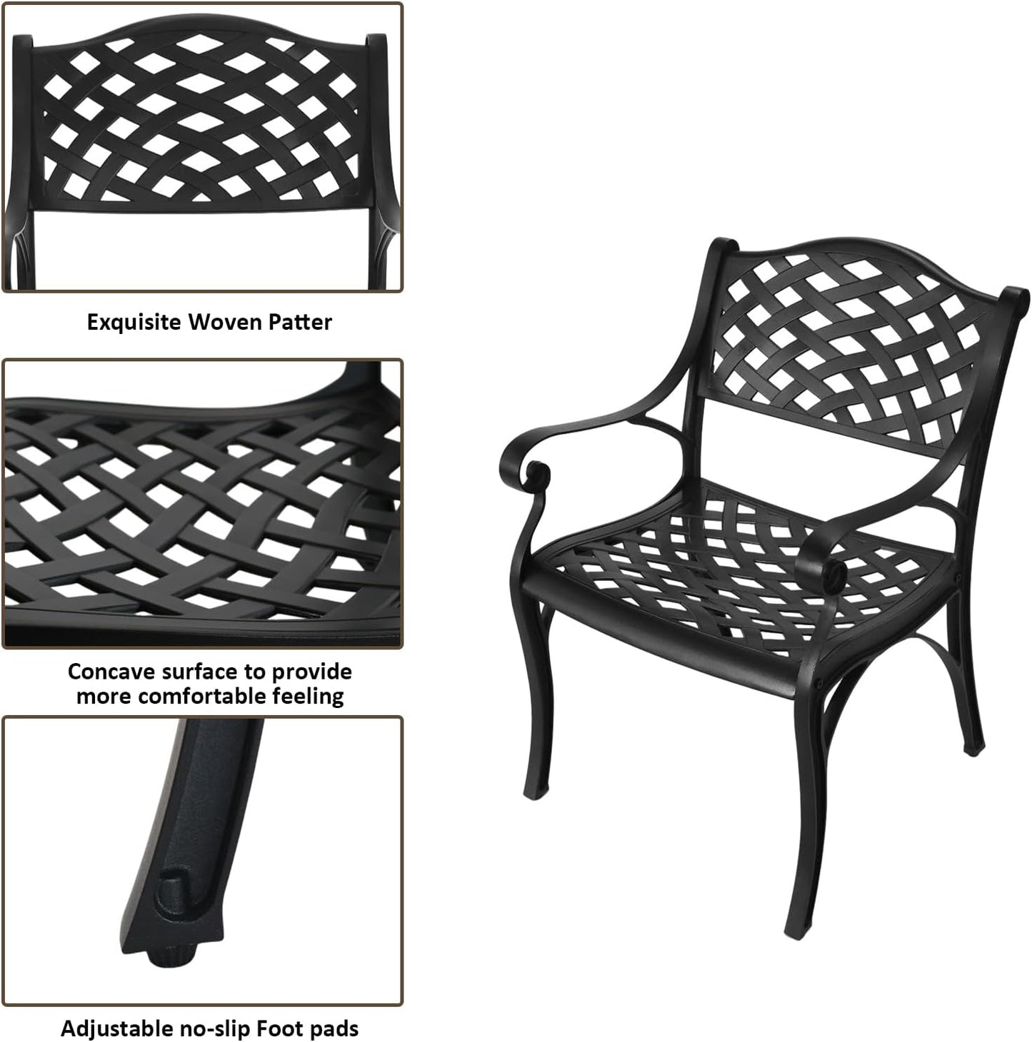 30.31" Outdoor Table and Chairs, Patio Table Set with 2.36" Umbrella Hole, Anti-Resistant Outdoor Dinning Set, Cast Aluminum Patio Furniture Set for Garden, Porch, Deck