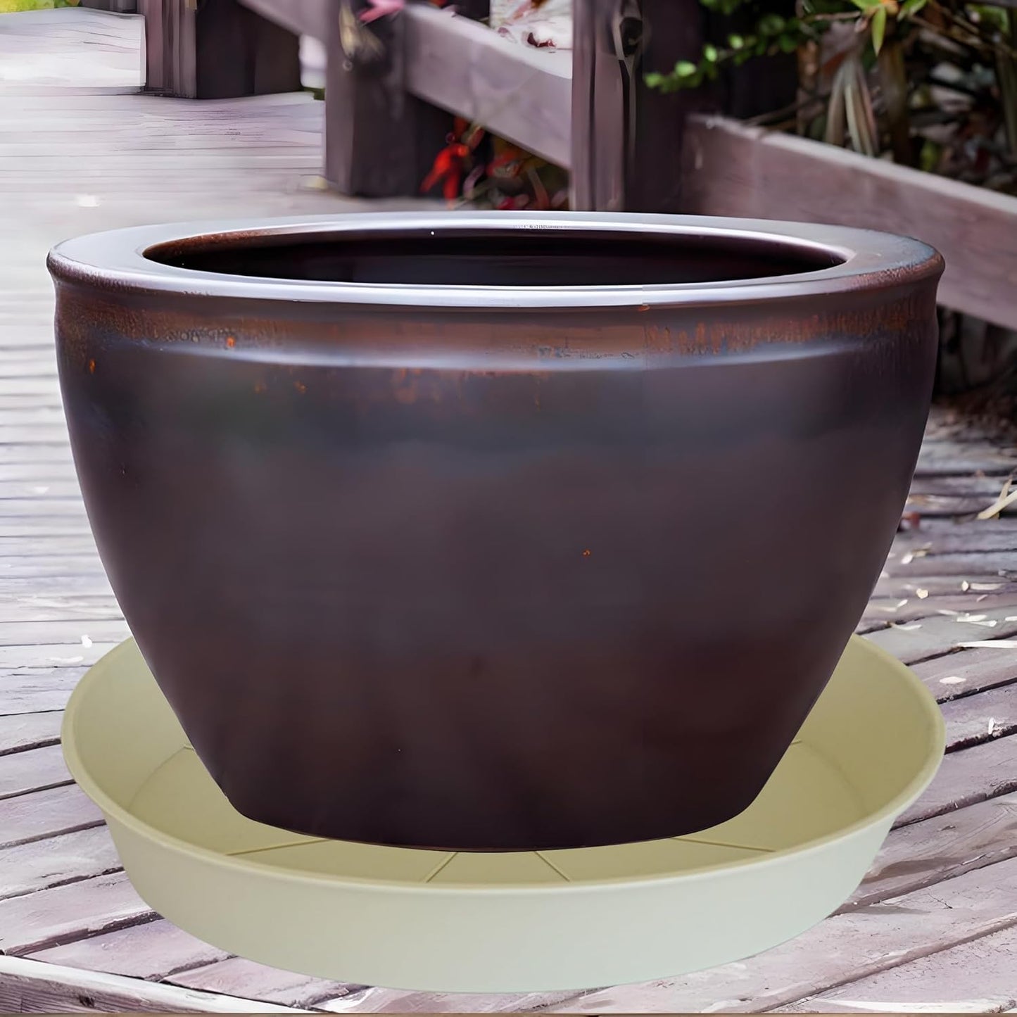 4 Pack of 16 inch Plant Saucer (13.5" Base), Heavy Duty Plant Tray for Pots, Flower Water Trays for Indoors, Bird Bath Bowls, Plant Drip Saucers for Planter 14"/15"/16" (Beige)