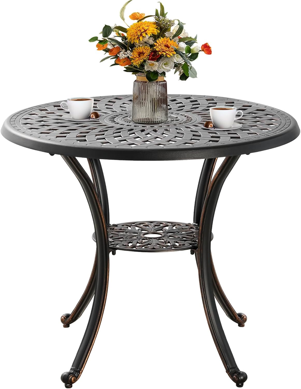 31.5" Cast Aluminum Patio Table with 2.2" Umbrella Hole,Anti-Rust Outdoor Patio Dining Tables,Round Metal Patio Table for Indoor,Garden,Porch,Bronze