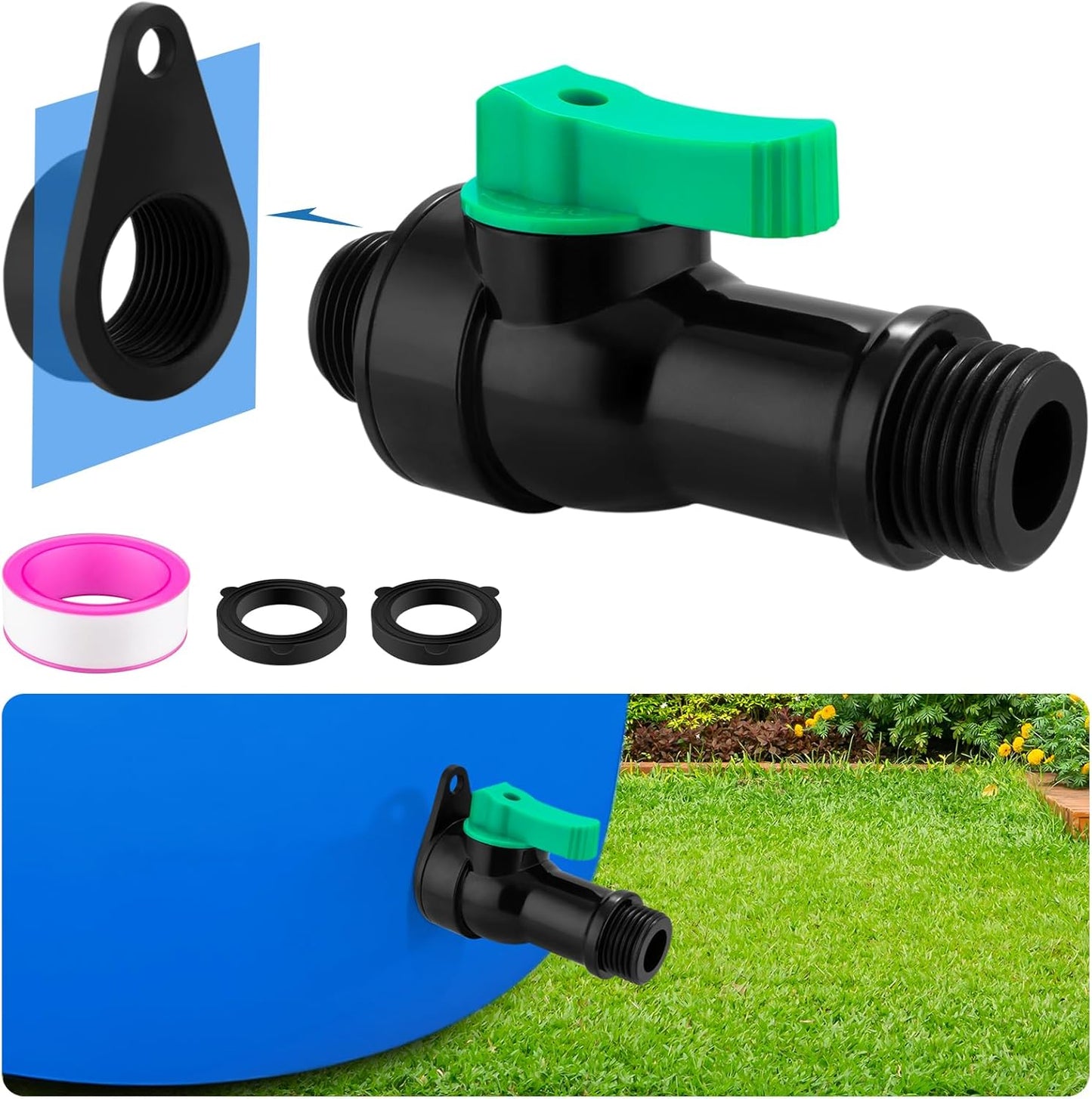 Rain Barrel Spigot Kit with High Flow Valve No Inside Access Needed,External Installation,Straight Head 3/4" NPT to 3/4" GHT Faucet for Plastic WaterTanks,Buckets,Rainwater Drums & Downspout Collector