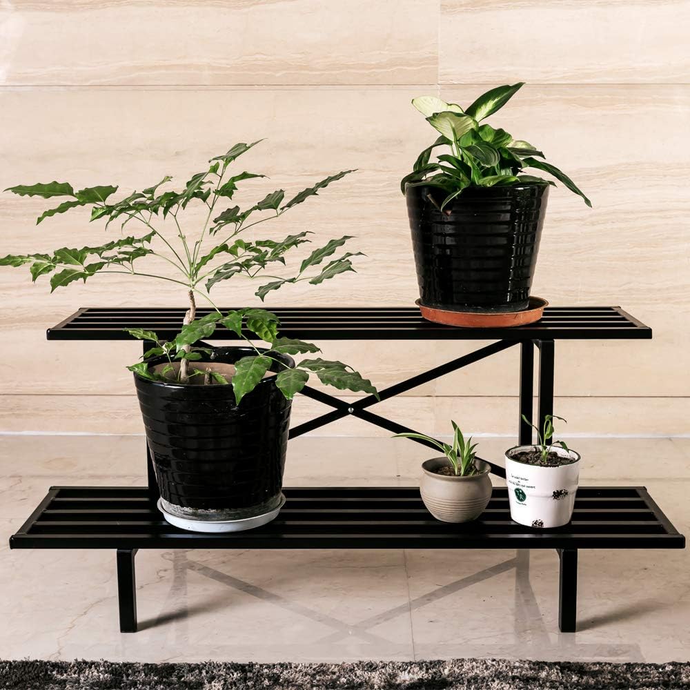 Zhongma 2 Tier Sturdy Metal Plant Stand Heavy Duty Plant Holder for Home Indoor and Outdoor,L45.67 x W17.5 x H14 inch, 440 LBS Capacity & Heavy Duty Construction …
