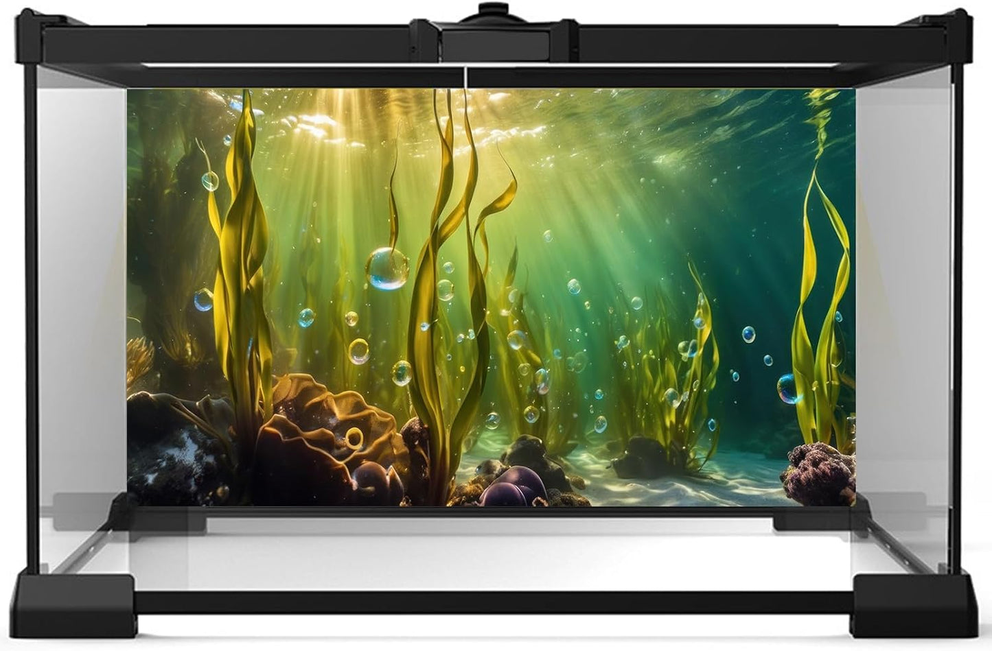 Aquarium Background Underwater Beautiful Coral Reef with Seaweed Bubbles Terrarium Backdrop Aquatic Plants Sunlight Rays Fish Tank Background Tank Aquarium Wallpaper Poster Decor Vinyl 72x18in