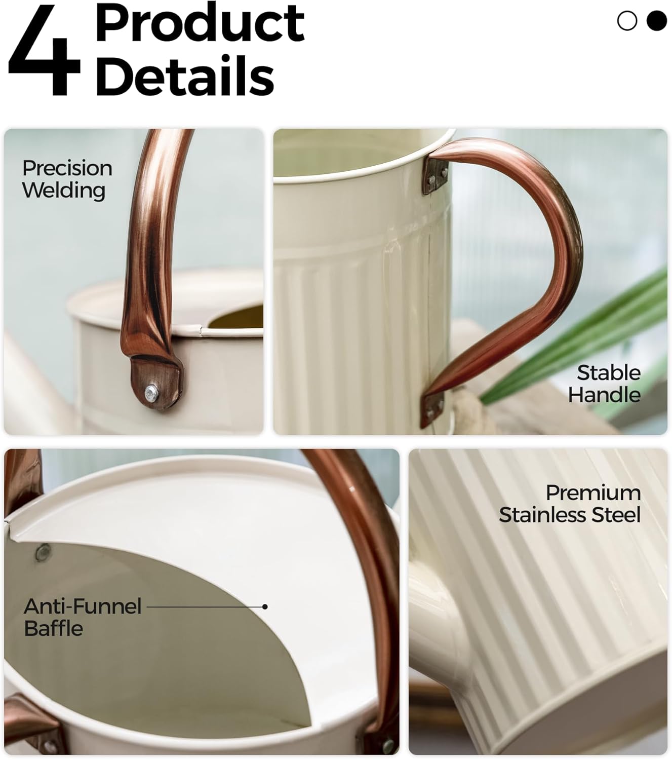 Bamworld Watering Can for Indoor Outdoor Plant Metal Watering Can with Removable Spout Embossd Design Plant Watering Devices Stainless Steel 1/2 Gallon Watering Cans Perfect Home & Garden Décor Creamy