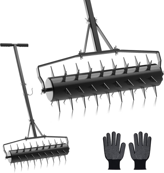 Seeutek 18 Inch Rolling Lawn Aerator, Upgraded Heavy Duty Aerator Lawn Soil Penetrator Spikes w/ 3 Adjustable Height Handles, Manual Aerator Lawn Tool for Garden Yard