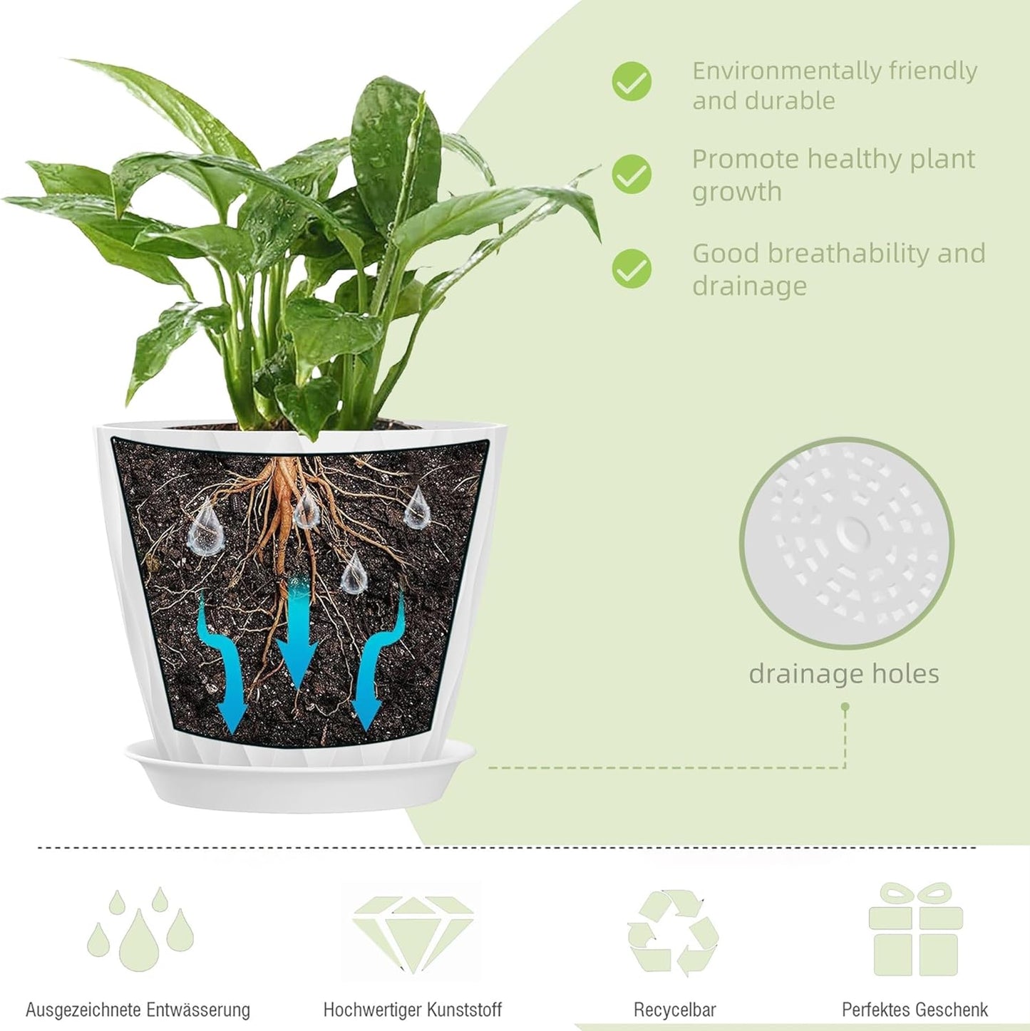 4/4.5/5/5.5/6/6.5/7 Inch Plant Pots,7 Pack Flower Pots with Drainage Holes and Trays,Plastic Planters for Indoor Outdoor Plants Growth,White