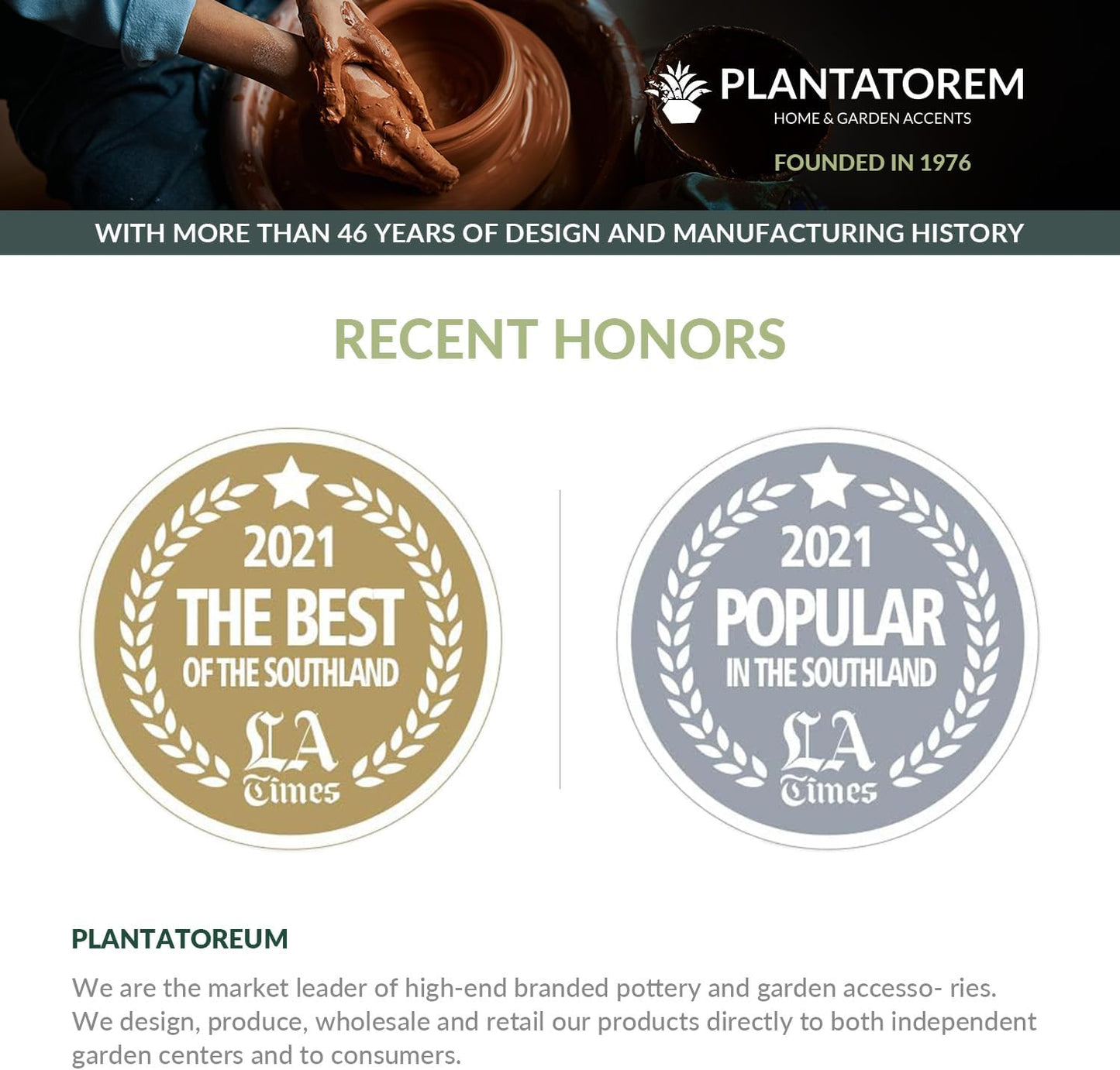 Mid Modern Planter with Detached Saucer (Aqua Marine Satin,10.0" D x 9.0" H)