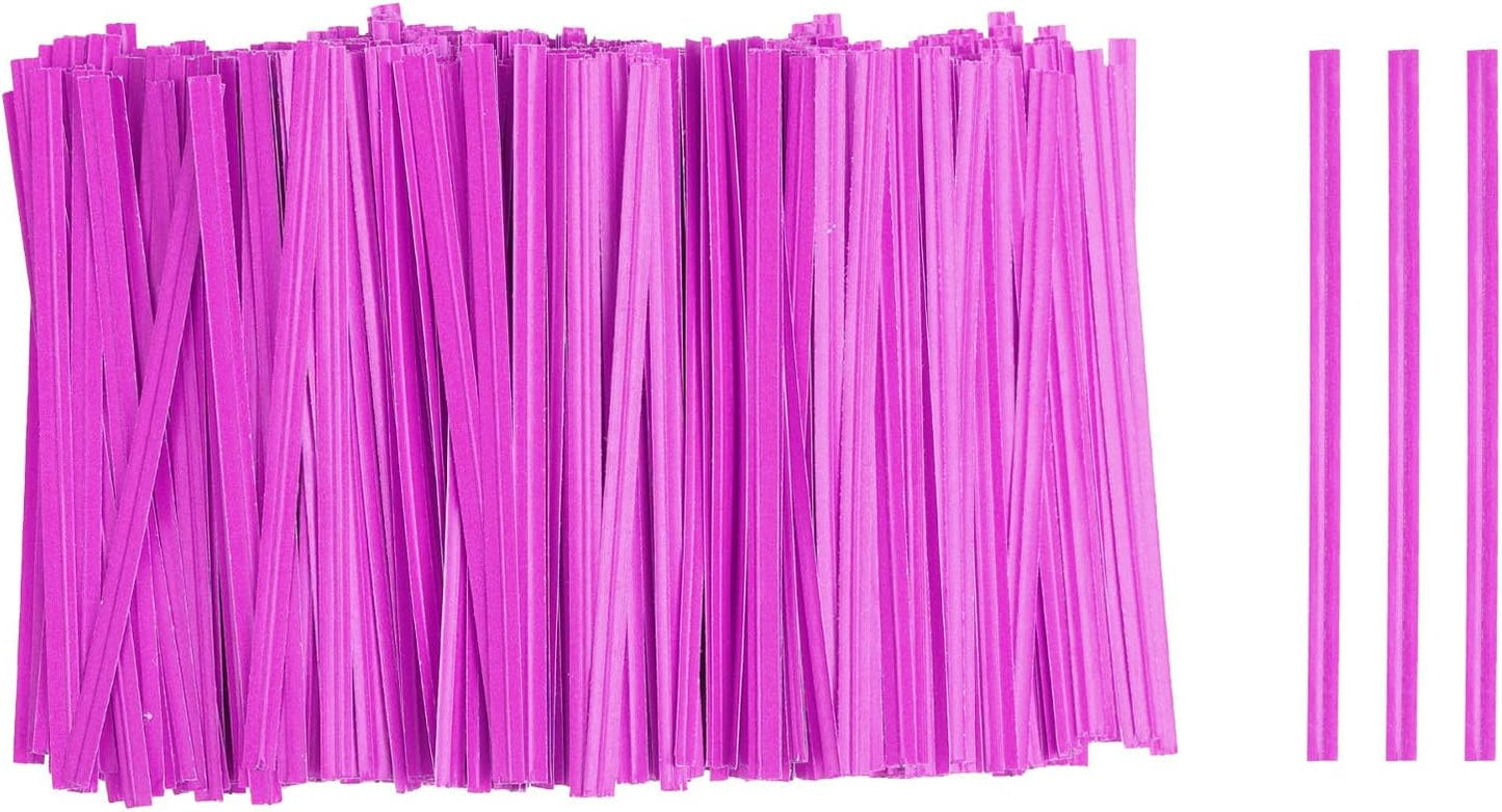 HARFINGTON 1000pcs Bag Twist Ties 3.5" Reusable Kraft Paper Twist Ties Wire Cable Ties for Party Bread Candy Cake, Pink