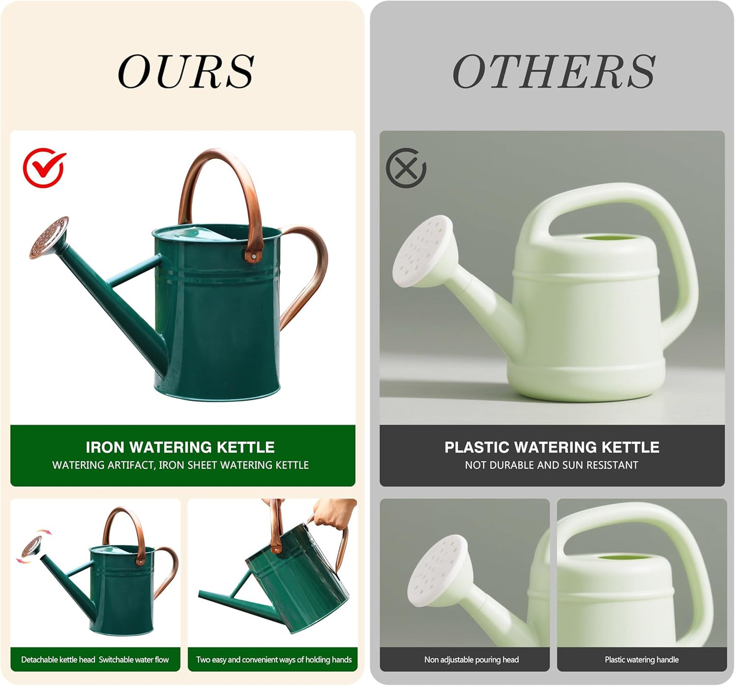 Metal Watering Can for Outdoor and Indoor Plants, Watering Can Decor, 1 Gallon (NewGreen)