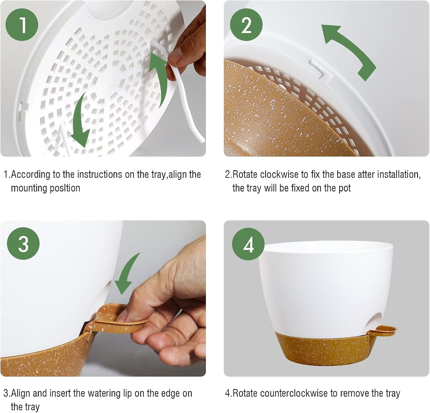 8 inch Hanging Planters, 2 Pack Self Watering Hanging Pots with 20oZ Deep Reservoir for Indoor Outdoor Plants Flowers, White with Brown