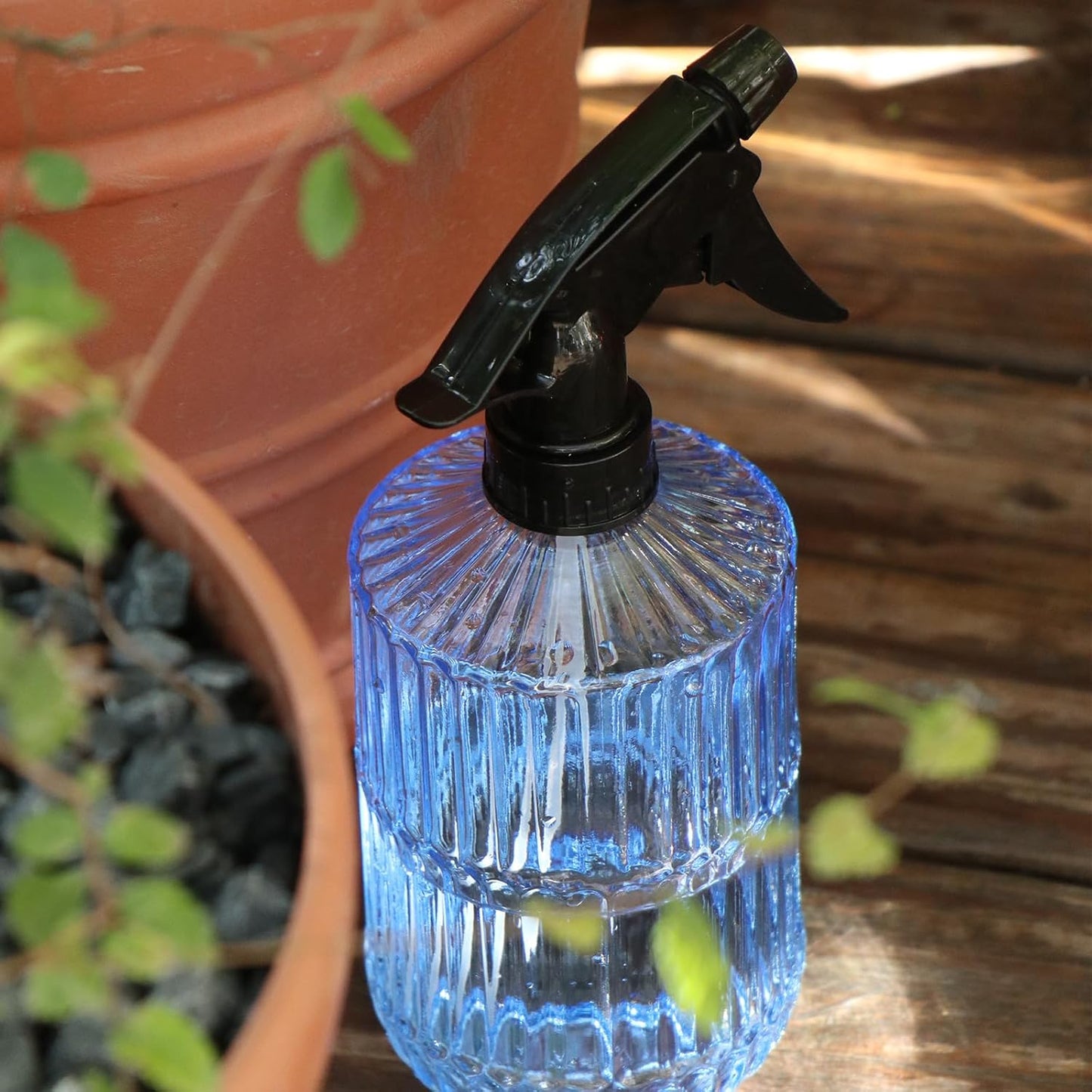 OFFIDIX Glass Spray Bottle,Plant Mister Indoor Watering Can,Adjustable Nozzle Watering Glass 0.45L/15.22oz Spray Bottle for Cleaning Solutions (Light Blue)